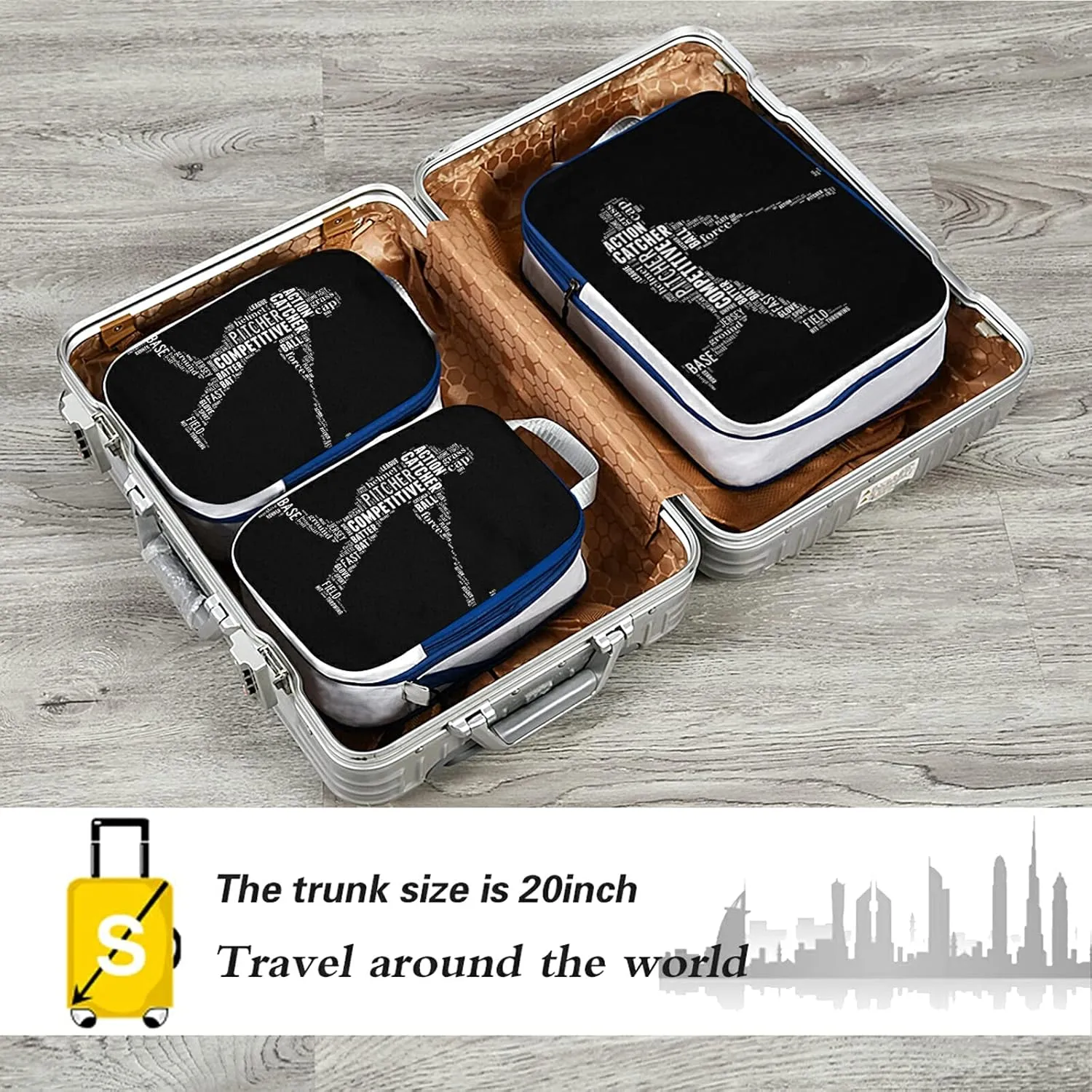 Man Baseball Batter Hits the Ball on Dark 3 Set Packing Cubes, Waterproof Check Oxford cloth Organizers, Travel Packing Toiletry Storage Bag