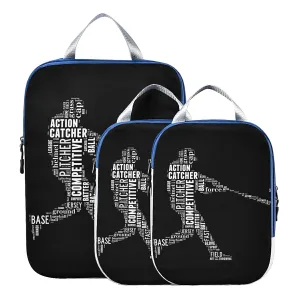 Man Baseball Batter Hits the Ball on Dark 3 Set Packing Cubes, Waterproof Check Oxford cloth Organizers, Travel Packing Toiletry Storage Bag