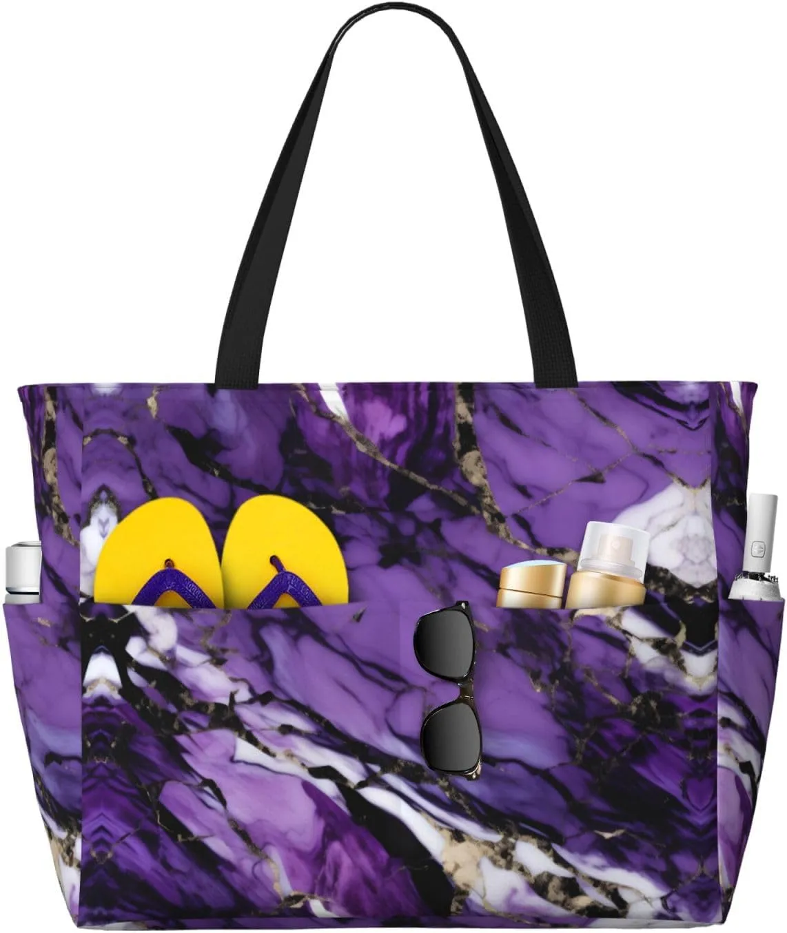 Marble Purple Print Stylish Beach Tote Bag,Large Capacity Handbag,Perfect For Women'S Vacation And Daily Use