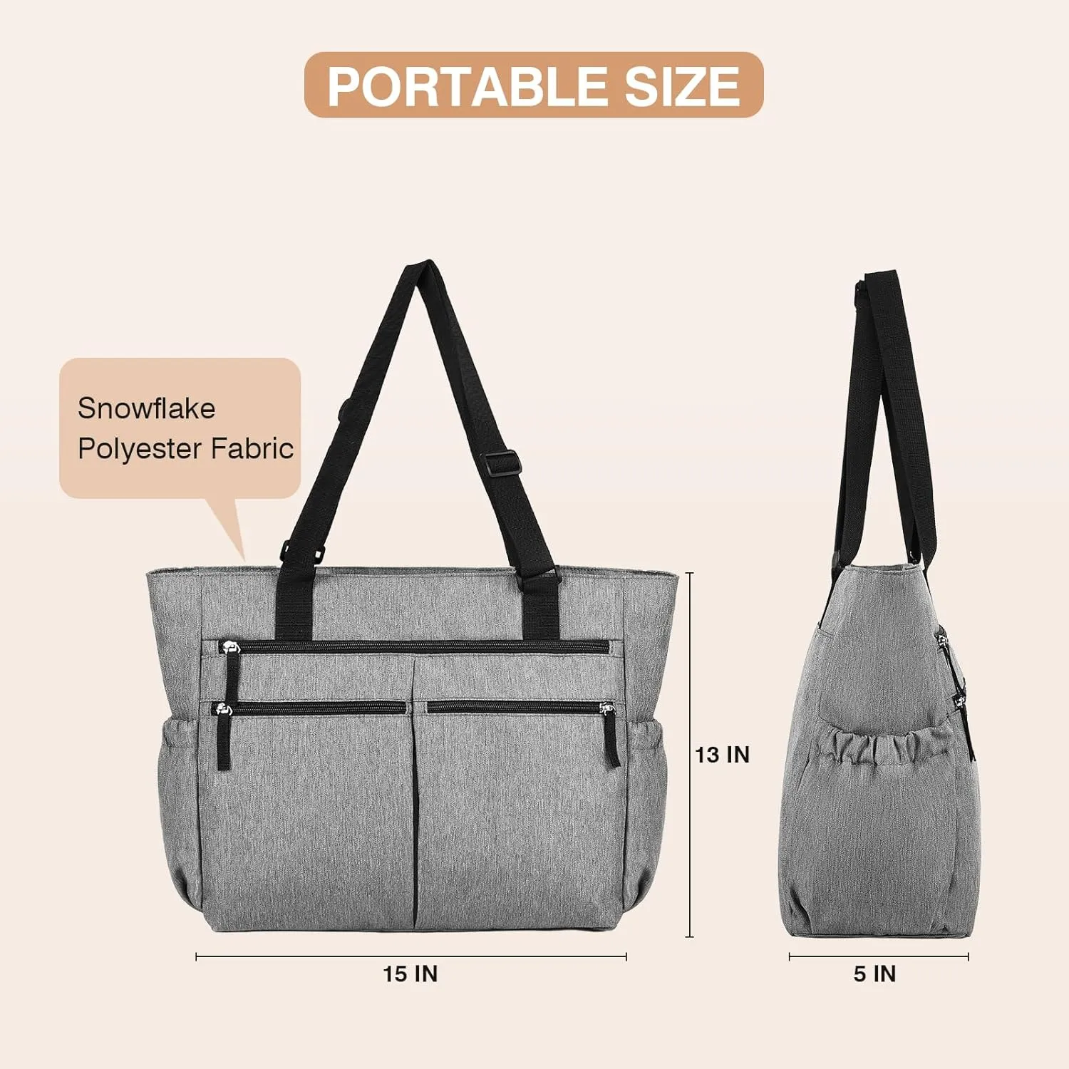 Marvolia Tote Bag for Women Work Large Tote Bags with Zipper Pockets Foldable Shoulder Handbags for Travel, Beach, Gym