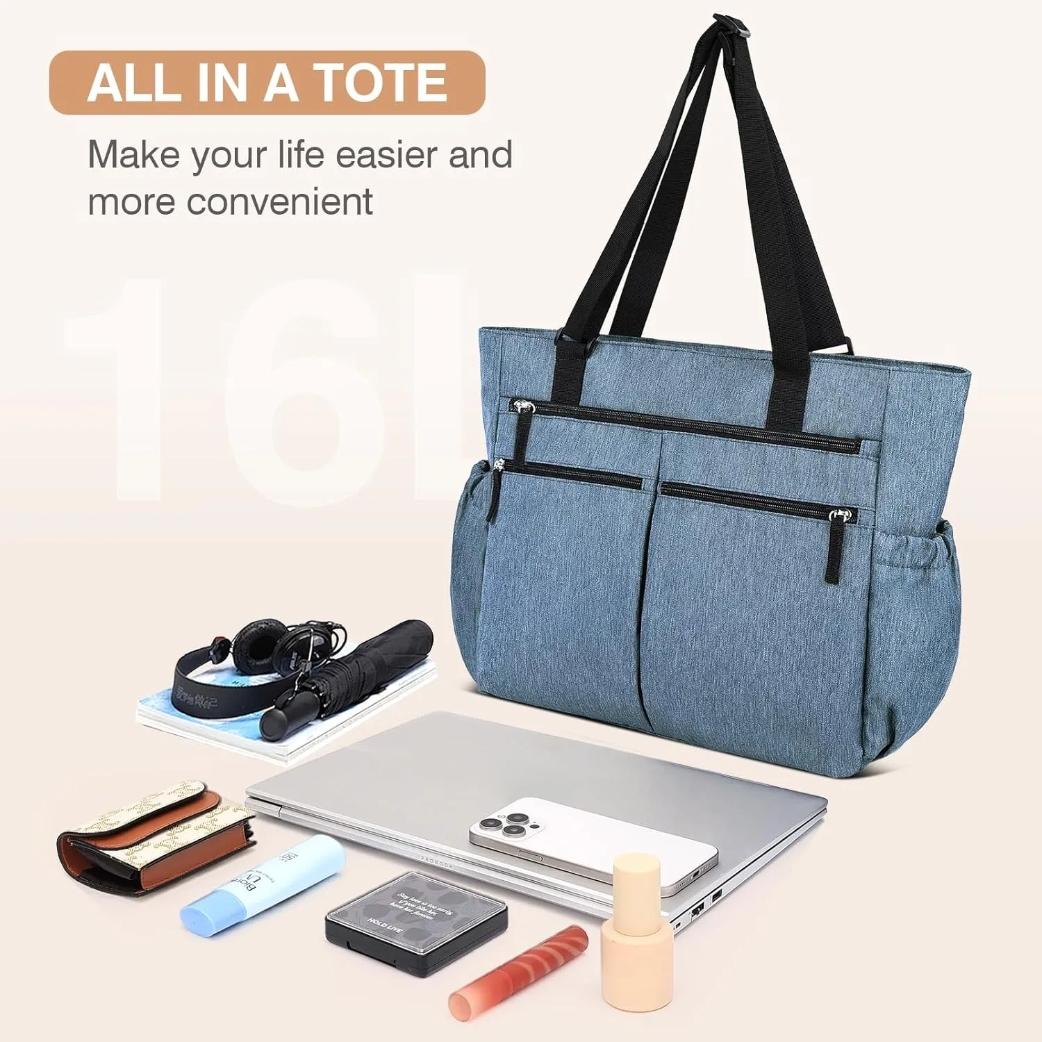 Marvolia Tote Bag for Women Work Large Tote Bags with Zipper Pockets Foldable Shoulder Handbags for Travel, Beach, Gym