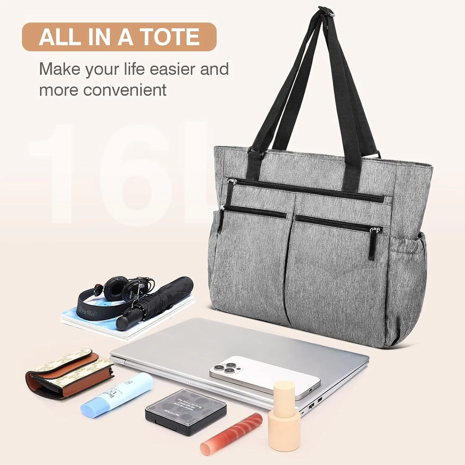 Marvolia Tote Bag for Women Work Large Tote Bags with Zipper Pockets Foldable Shoulder Handbags for Travel, Beach, Gym