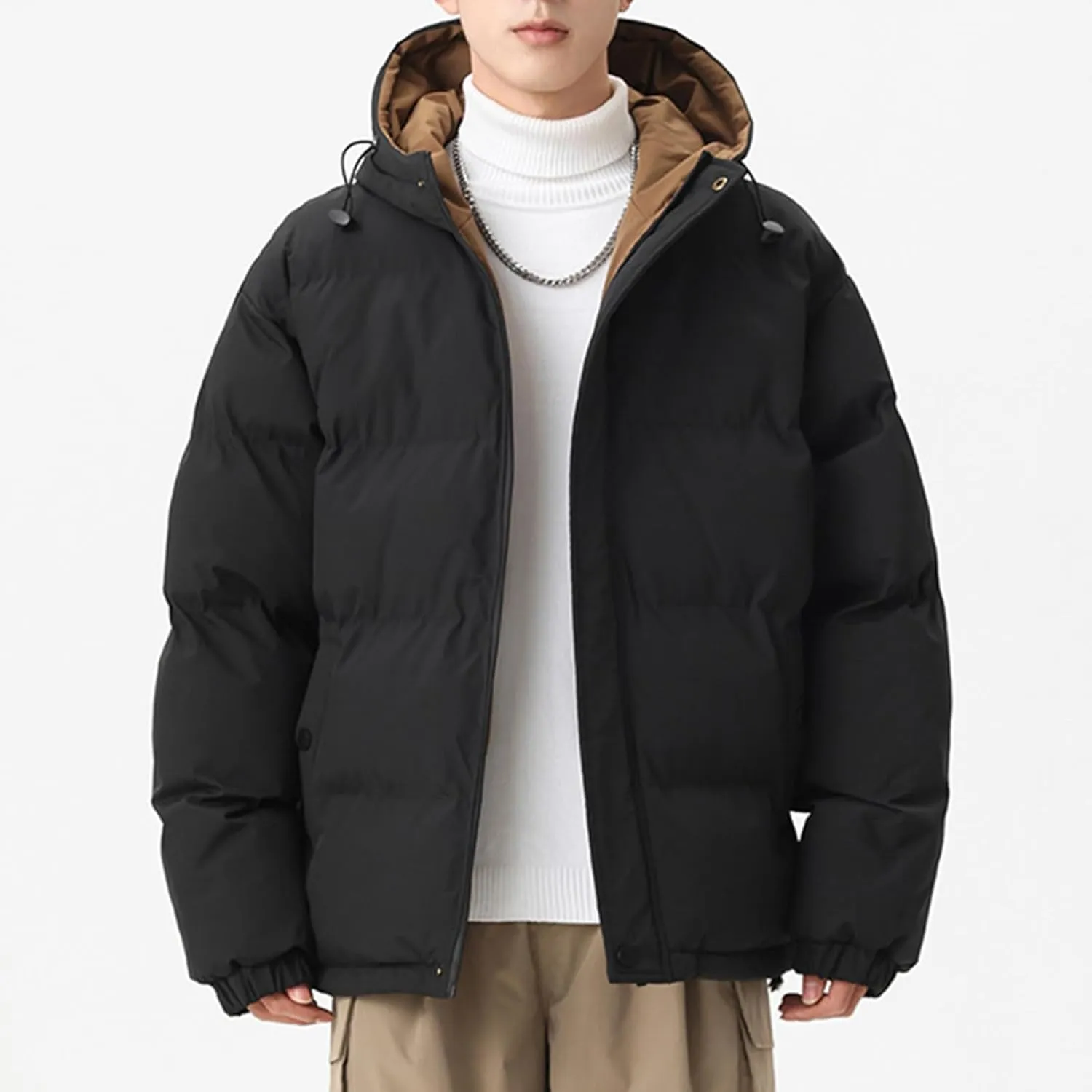 Men's Puffer Jacket Lightweight Warm Winter Coats Water Repellent Windproof Insulated Jacket Zipper Soft Outwear
