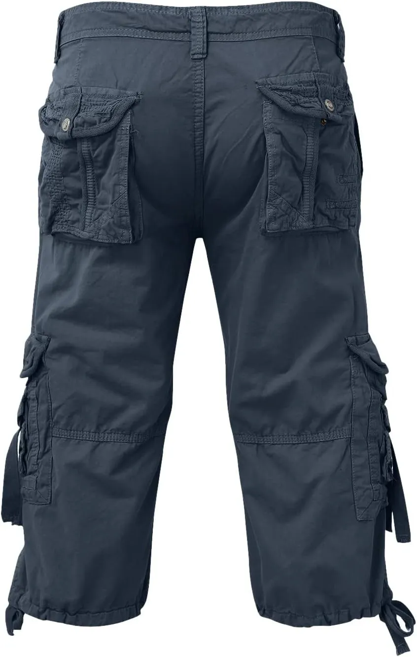 Mens Tactical Cargo Shorts 3/4 Casual Hiking Capri Pants Below Knee Length with Multi Pocket Athletic Running Shorts