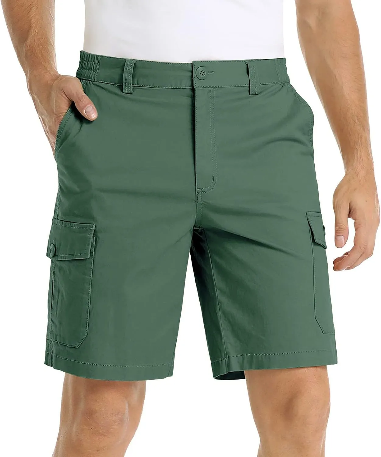 Mens Tactical Cargo Shorts 3/4 Casual Hiking Capri Pants Below Knee Length with Multi Pocket Athletic Running Shorts