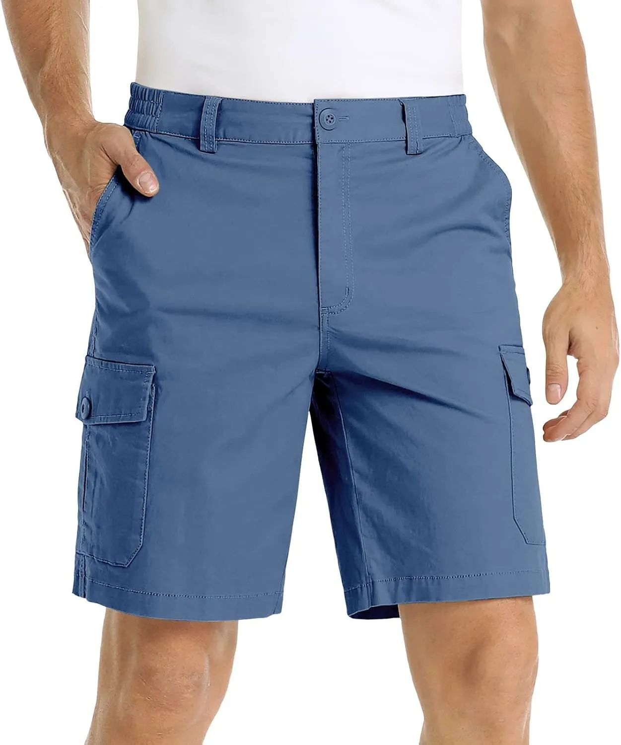 Mens Tactical Cargo Shorts 3/4 Casual Hiking Capri Pants Below Knee Length with Multi Pocket Athletic Running Shorts