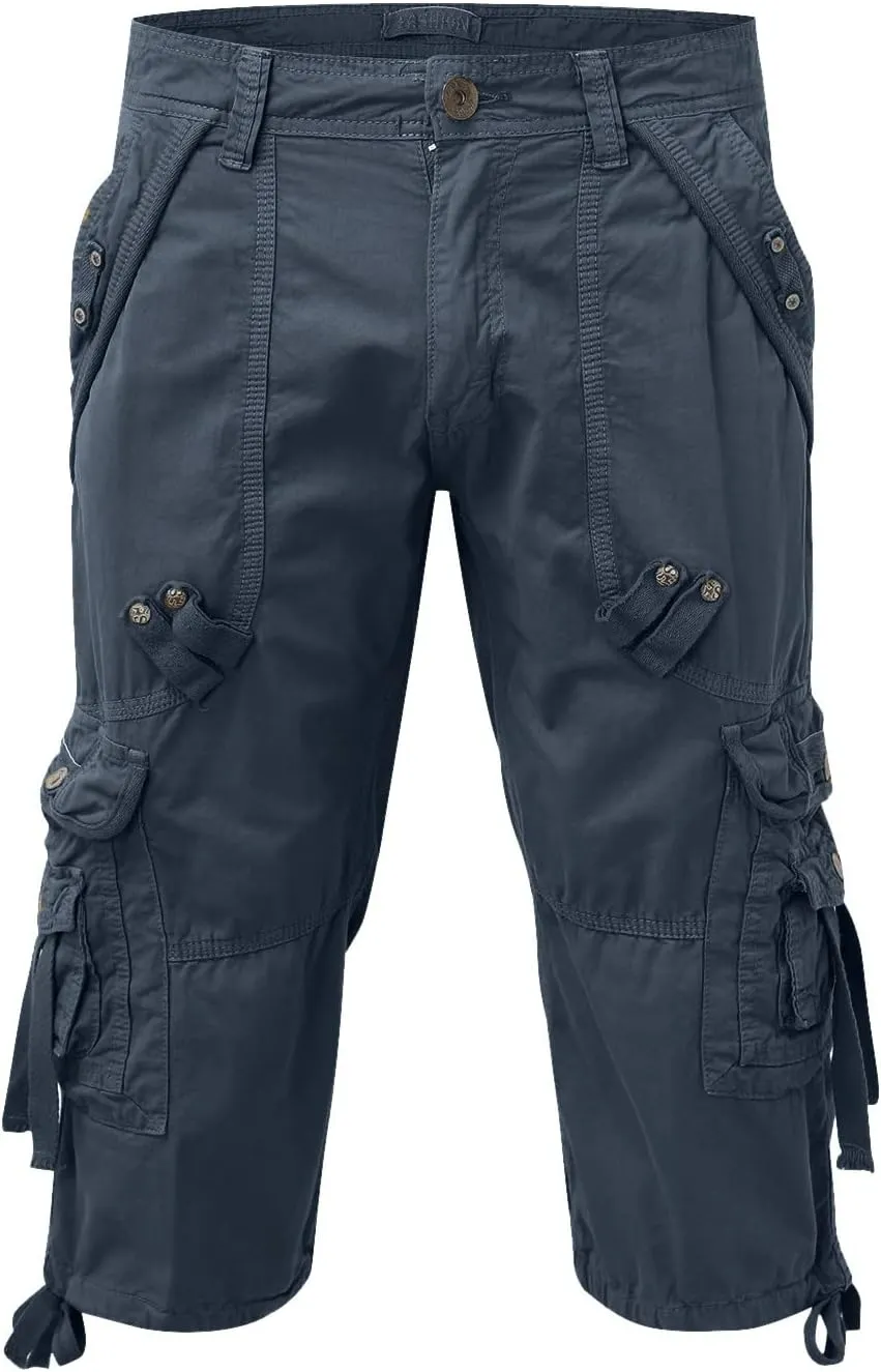 Mens Tactical Cargo Shorts 3/4 Casual Hiking Capri Pants Below Knee Length with Multi Pocket Athletic Running Shorts