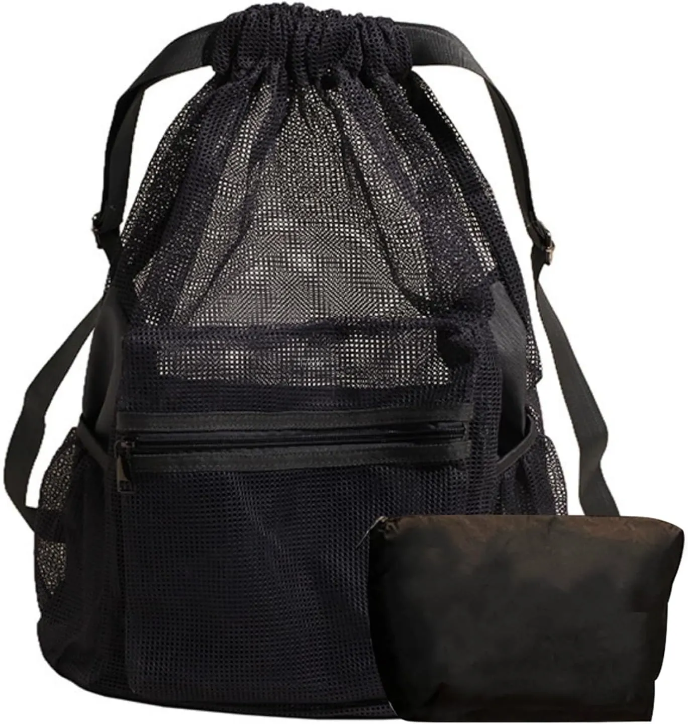 Men's Waterproof Drawstring Backpack for Sports, Gym, Workout, Travel with Zipper Pockets & Durable Lightweight Design - Black