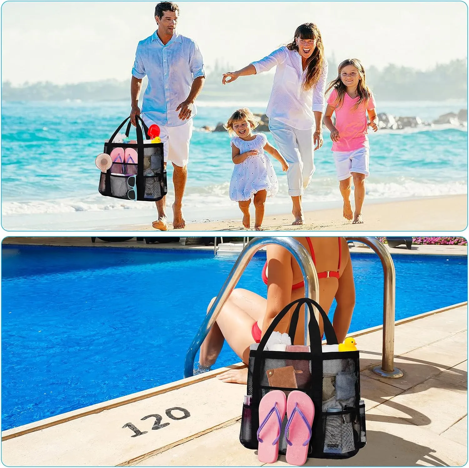 Mesh Beach Bags for Women - Plus Waterproof Sandproof Tote Bag