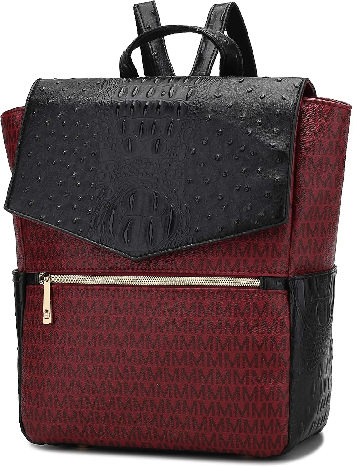 MKF Collection Backpack for Women, Vegan Leather Signature Top Handle Multi-pocket Bag Ladies Fashion Bookbag Travel Backpack