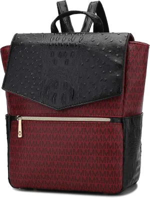 MKF Collection Backpack for Women, Vegan Leather Signature Top Handle Multi-pocket Bag Ladies Fashion Bookbag Travel Backpack