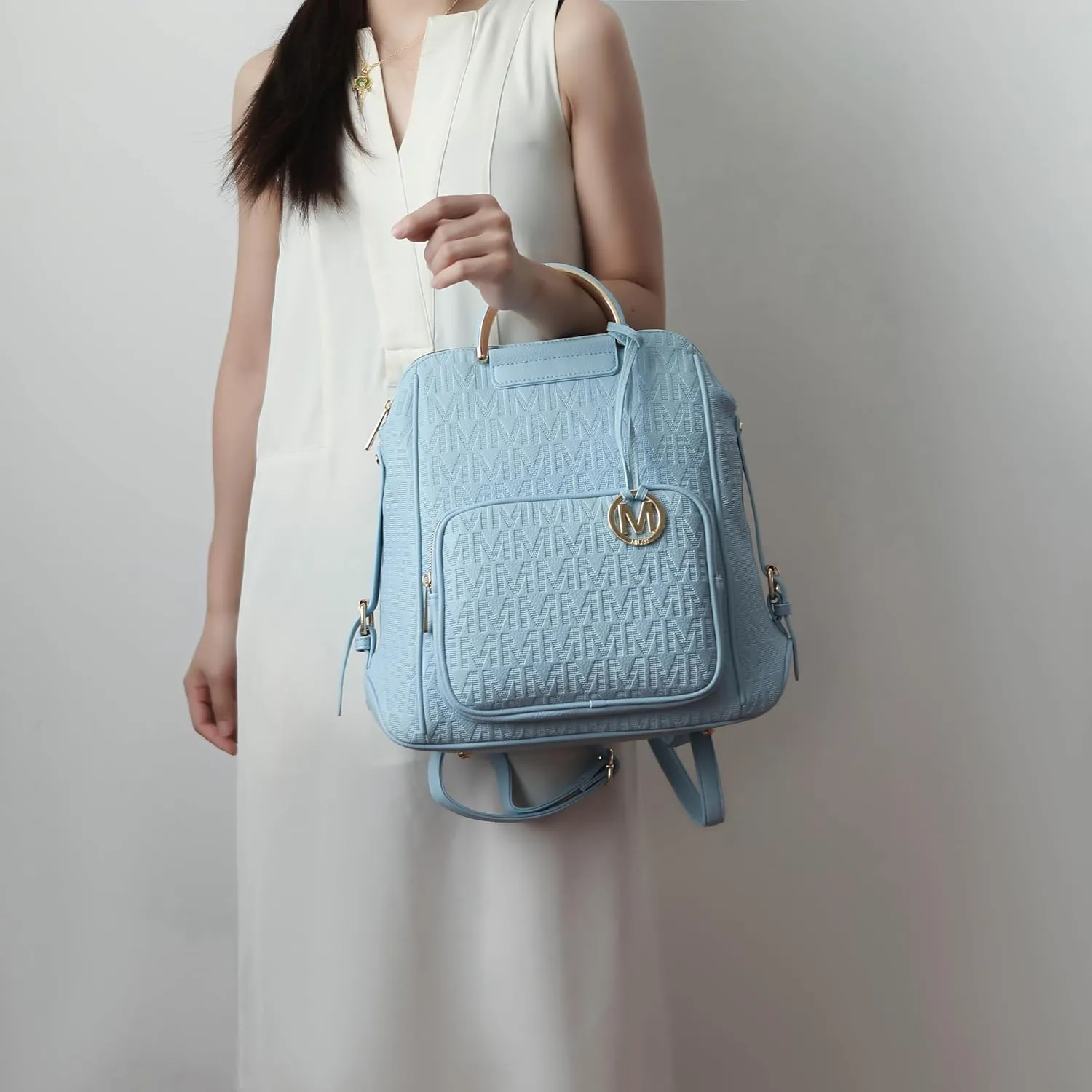 MKF Collection Signature Women Backpack, Vegan Leather Travel Bag Top-Handle Fashion Business Work Bag by Mia K