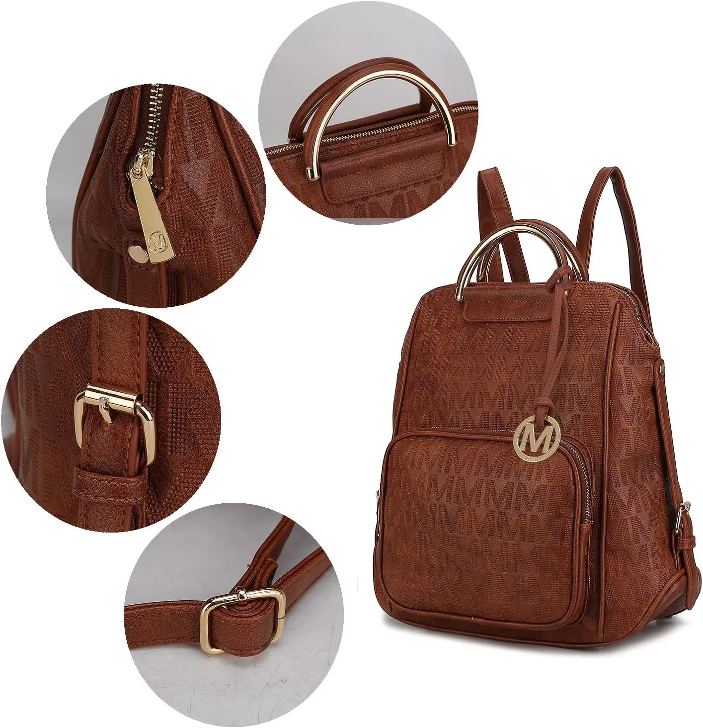 MKF Collection Signature Women Backpack, Vegan Leather Travel Bag Top-Handle Fashion Business Work Bag by Mia K