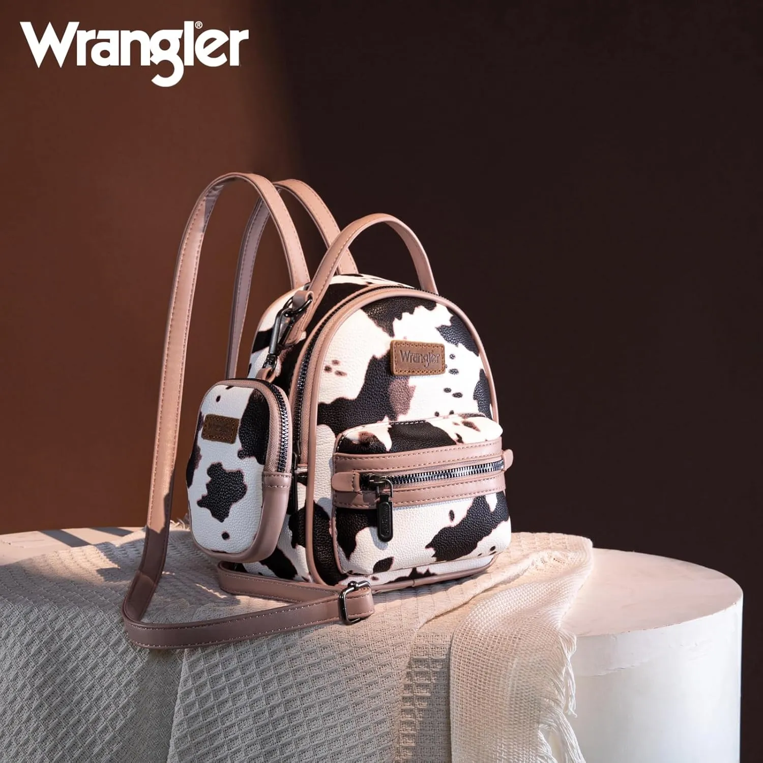 Montana West Wrangler Mini Backpack Cute Cow Print Backpack Purse for Girls and Women, Pink WG133-8600PK