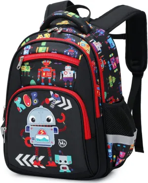 Moonmo School Backpack Kids Bookbag Elementary Preschool Kindergarten Supplies for Boys,boys 16 inch school backpack with compartments for 5 (Black Robot)