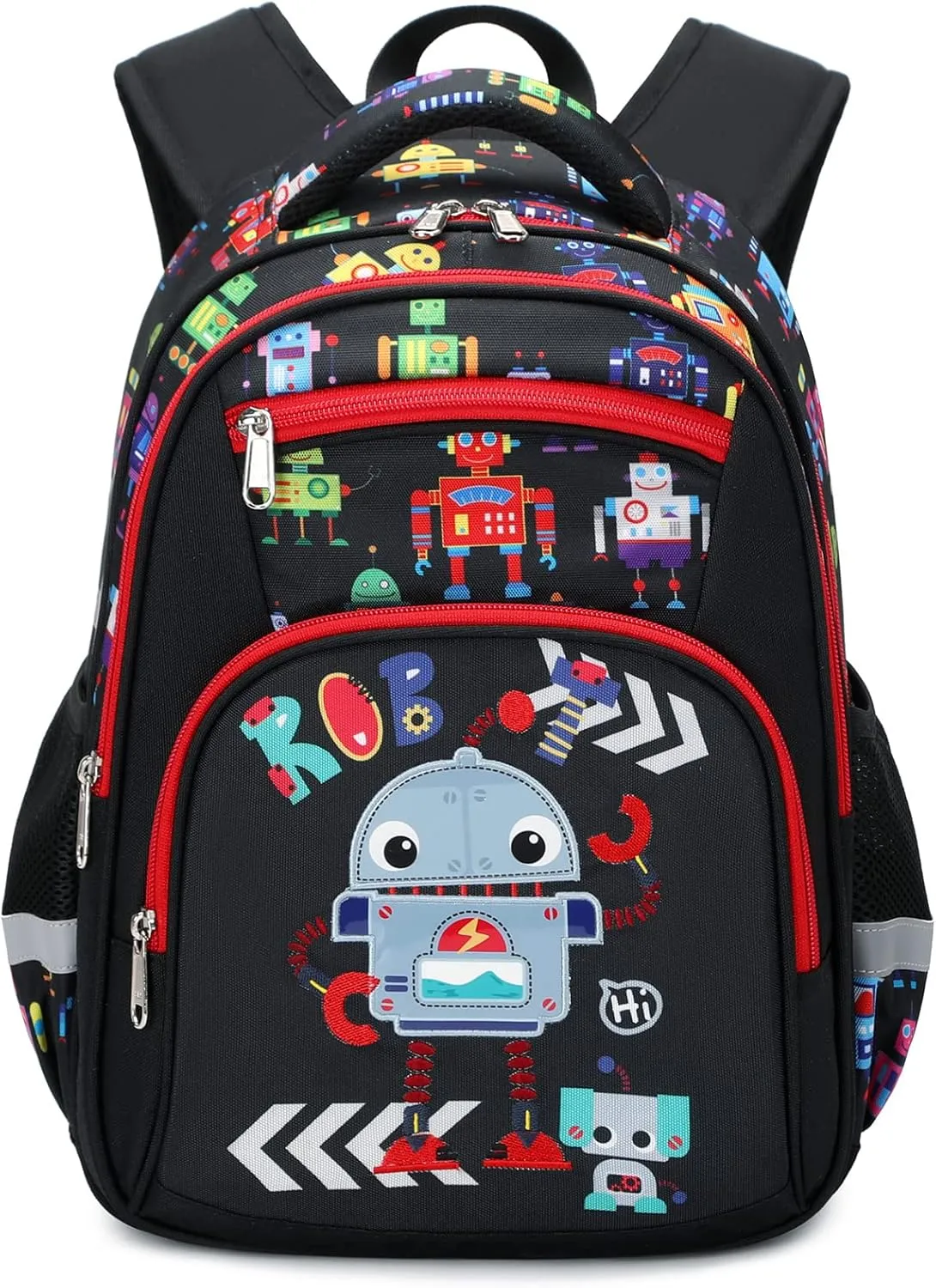 Moonmo School Backpack Kids Bookbag Elementary Preschool Kindergarten Supplies for Boys,boys 16 inch school backpack with compartments for 5 (Black Robot)
