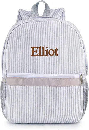 MT WORLD Kids Toddler Personalized Preschool Child Preppy Seersucker Toddler Bookbag (Gray)