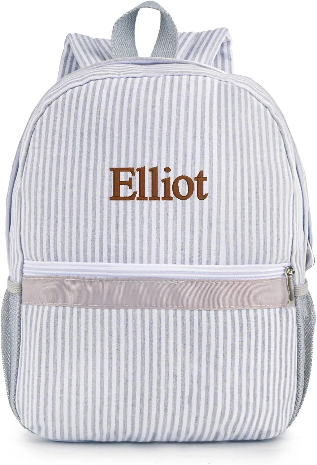 MT WORLD Kids Toddler Personalized Preschool Child Preppy Seersucker Toddler Bookbag (Gray)