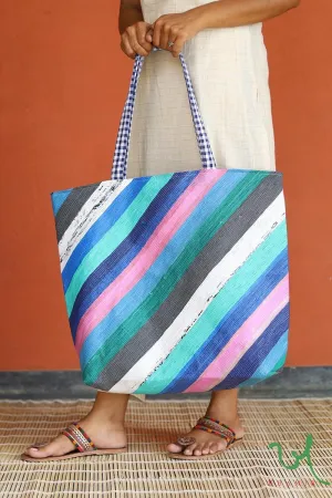 Multicolour Stripes Upcycled Plastic Oversized Tote Bag