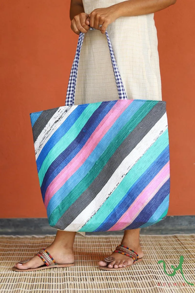 Multicolour Stripes Upcycled Plastic Oversized Tote Bag