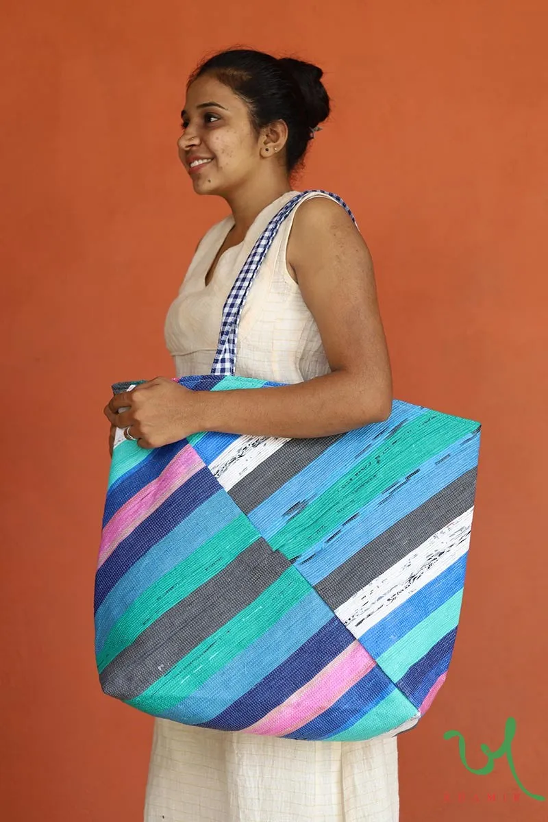 Multicolour Stripes Upcycled Plastic Oversized Tote Bag