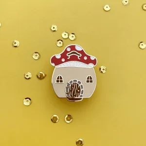 Mushroom house enamel pin