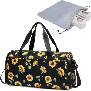 Mygreen Weekender Bag Carry On Bag Travel Duffle Bag Large Overnight Bag for Women and Girls Sunflowers Black