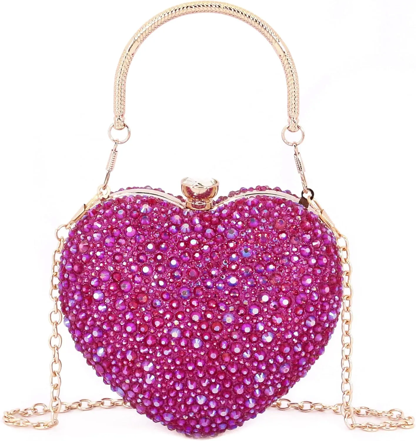Naimo Womens Heart Bag Rhinestone Evening Bag Handbag Purse for Wedding Cocktail Party