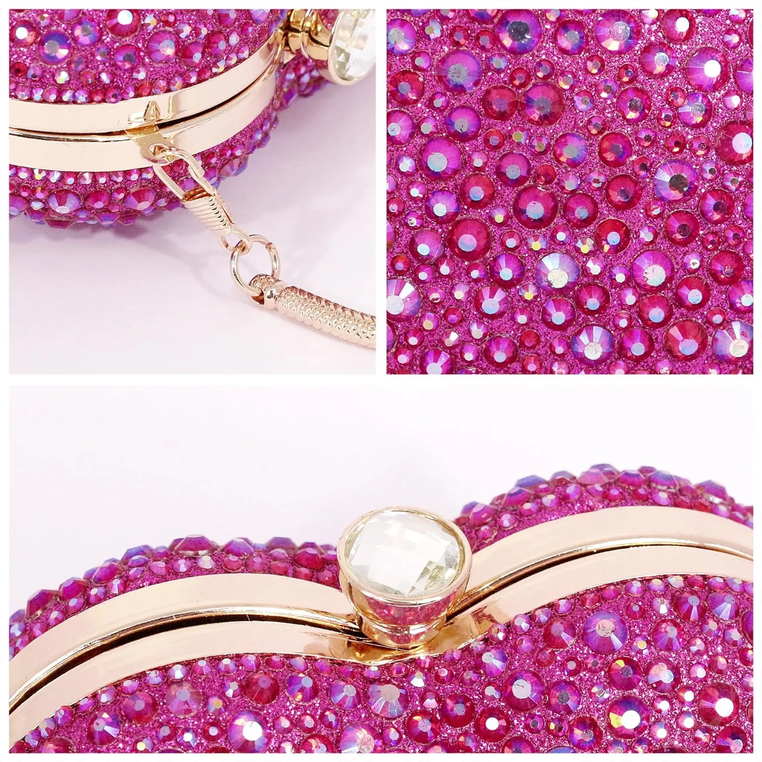 Naimo Womens Heart Bag Rhinestone Evening Bag Handbag Purse for Wedding Cocktail Party