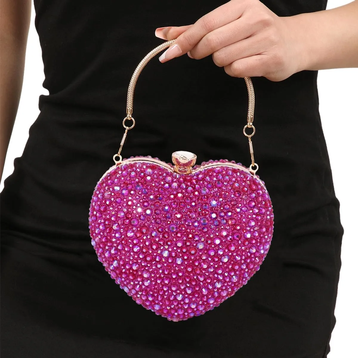 Naimo Womens Heart Bag Rhinestone Evening Bag Handbag Purse for Wedding Cocktail Party