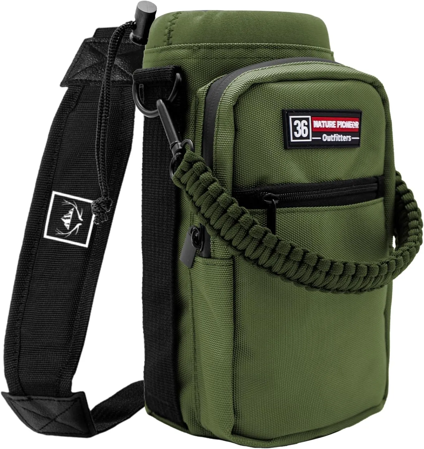 NATURE PIONEOR Water Bottle Carrier with Adjustable Strap - Insulated Sleeve Pouch Water Bottle Holder Bag with Paracord Handle & 2 Storage Pockets for 18/24/25/26/32/36/40/46oz, Hiking, Camping, Gym
