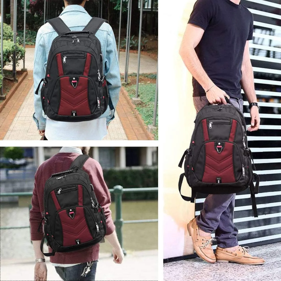 NEWHEY Laptop Backpack 17 Inch Business Travel Backpacks for Men Women Extra Large Waterproof TSA Anti Theft College Bookbags with USB Charging Port 17.3 Gaming Computer Backpack 45L, Red