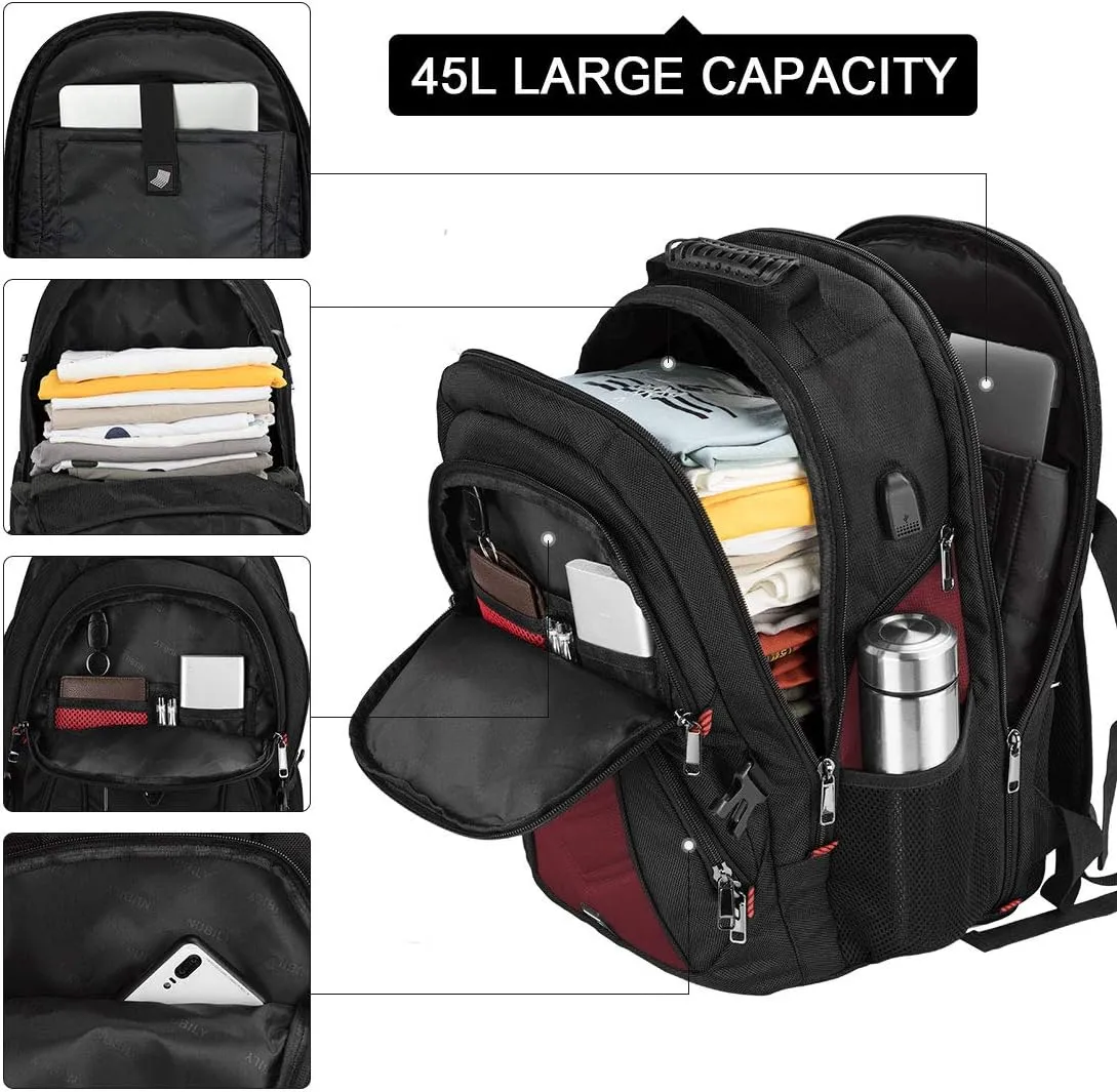 NEWHEY Laptop Backpack 17 Inch Business Travel Backpacks for Men Women Extra Large Waterproof TSA Anti Theft College Bookbags with USB Charging Port 17.3 Gaming Computer Backpack 45L, Red