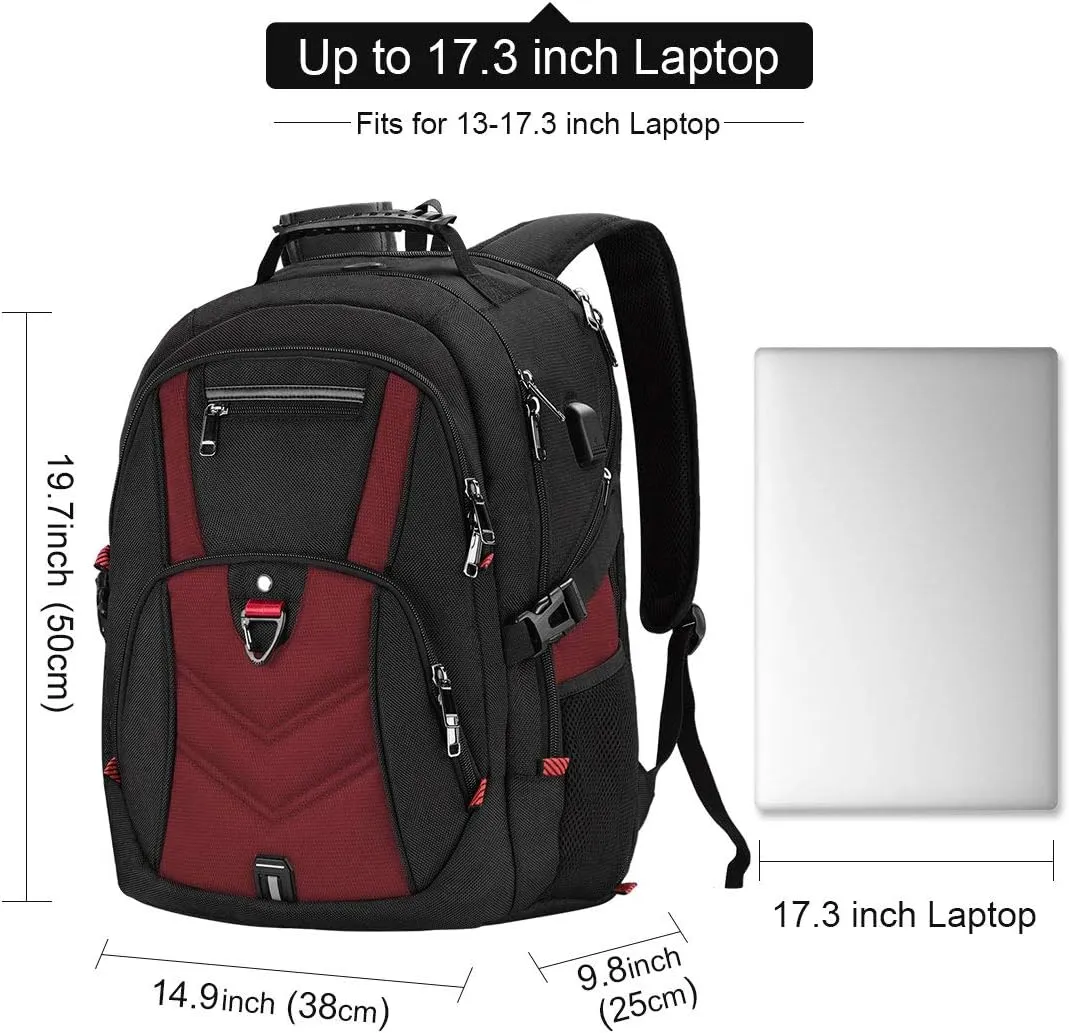 NEWHEY Laptop Backpack 17 Inch Business Travel Backpacks for Men Women Extra Large Waterproof TSA Anti Theft College Bookbags with USB Charging Port 17.3 Gaming Computer Backpack 45L, Red