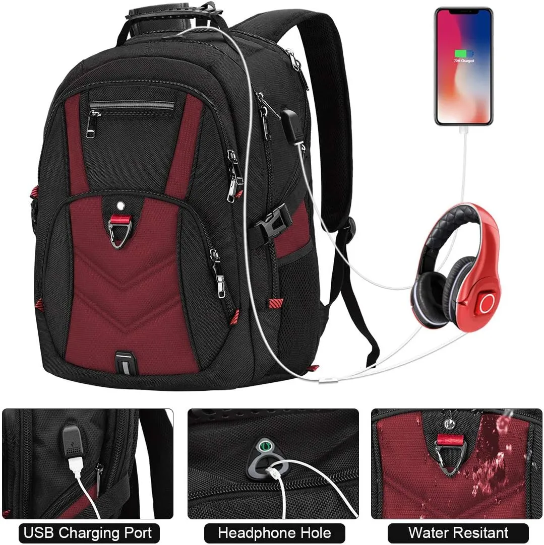 NEWHEY Laptop Backpack 17 Inch Business Travel Backpacks for Men Women Extra Large Waterproof TSA Anti Theft College Bookbags with USB Charging Port 17.3 Gaming Computer Backpack 45L, Red