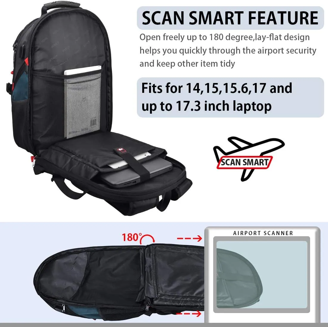 NEWHEY Laptop Backpack 18 Inch Business Travel Backpacks for Men Women Extra Large Waterproof TSA Anti Theft College Bookbags with USB Charging Port 18.4 Gaming Computer Backpack,Blue