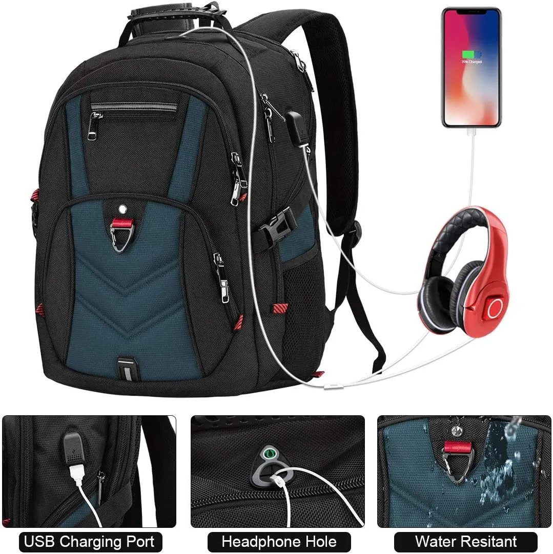 NEWHEY Laptop Backpack 18 Inch Business Travel Backpacks for Men Women Extra Large Waterproof TSA Anti Theft College Bookbags with USB Charging Port 18.4 Gaming Computer Backpack,Blue