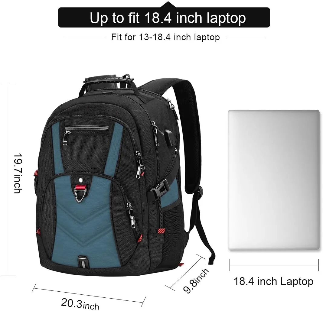 NEWHEY Laptop Backpack 18 Inch Business Travel Backpacks for Men Women Extra Large Waterproof TSA Anti Theft College Bookbags with USB Charging Port 18.4 Gaming Computer Backpack,Blue