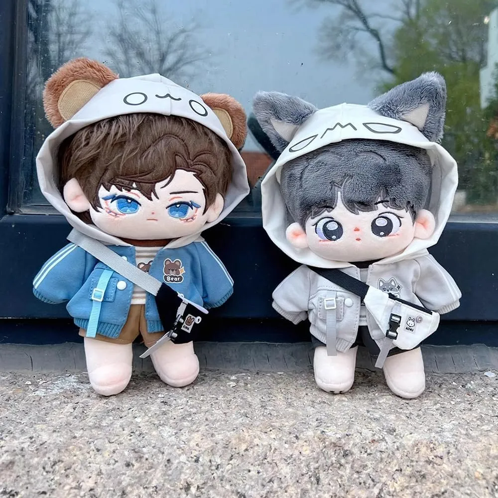 niannyyhouse 10cm 15cm 20cm Plush Doll Clothes Hoodie Vest Pants Backpacks Glasses Shoes Wolf Bear Outfit Soft Stuffed Toy Dressup Gift (Gray-15cm)