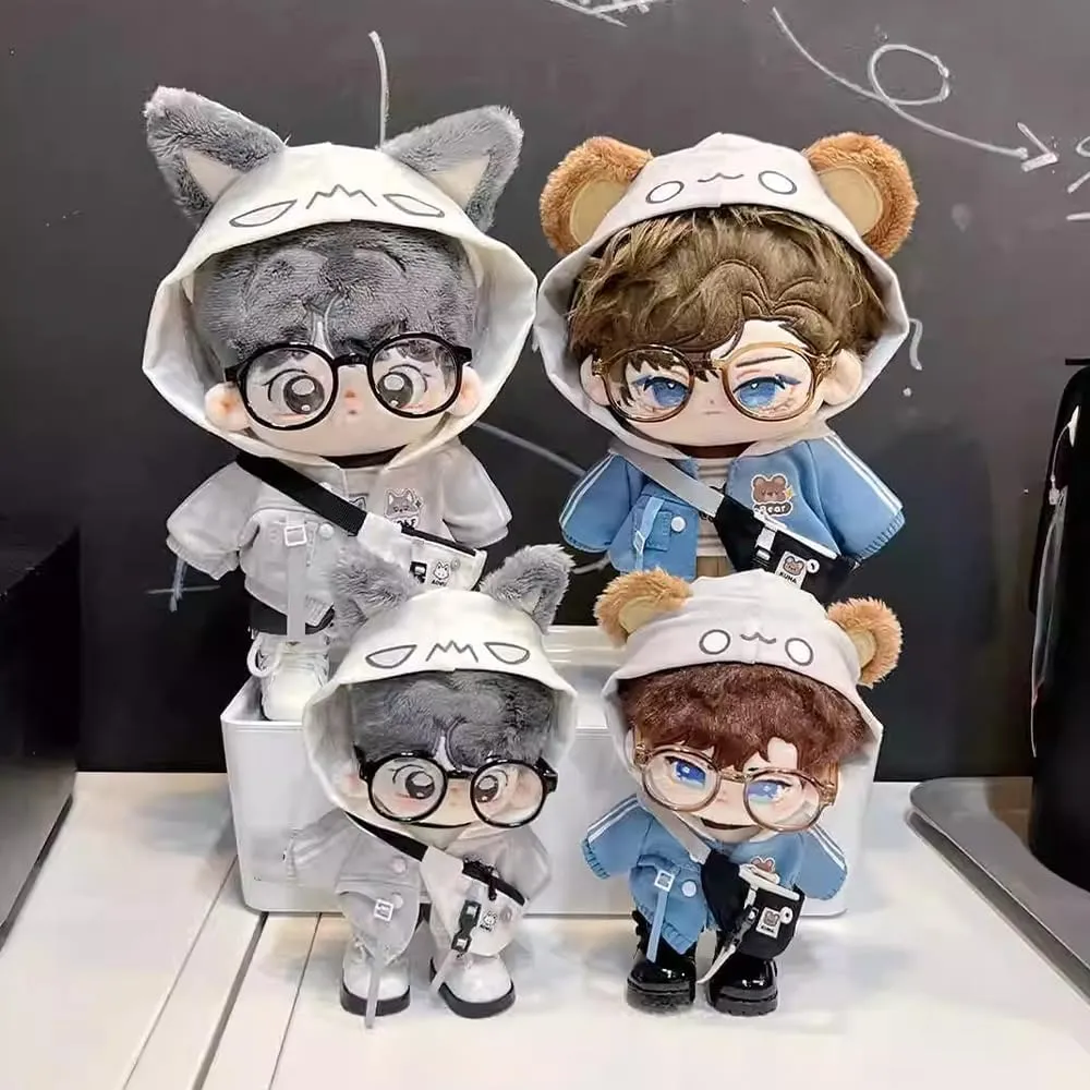 niannyyhouse 10cm 15cm 20cm Plush Doll Clothes Hoodie Vest Pants Backpacks Glasses Shoes Wolf Bear Outfit Soft Stuffed Toy Dressup Gift (Gray-15cm)