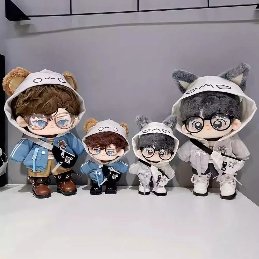 niannyyhouse 10cm 15cm 20cm Plush Doll Clothes Hoodie Vest Pants Backpacks Glasses Shoes Wolf Bear Outfit Soft Stuffed Toy Dressup Gift (Gray-15cm)