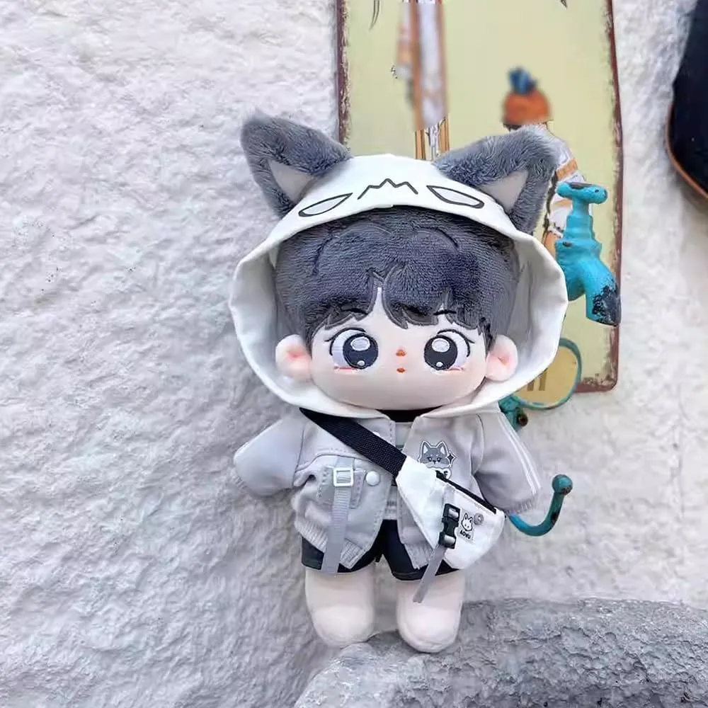 niannyyhouse 10cm 15cm 20cm Plush Doll Clothes Hoodie Vest Pants Backpacks Glasses Shoes Wolf Bear Outfit Soft Stuffed Toy Dressup Gift (Gray-15cm)