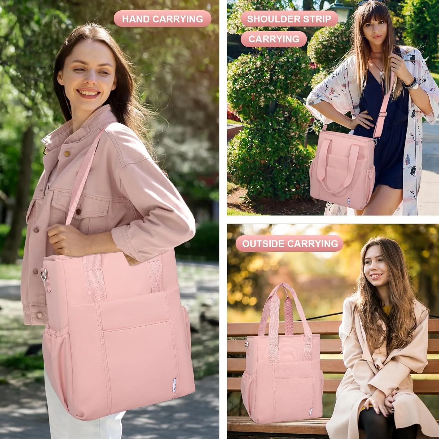 NOL Insulated Lunch Bag for Women,Large Spacious Lunch Tote Bag With Removable Adjustable Shoulder Strap with Multi Pockets,Leakproof Cooler Bag, Nylon Waterproof Lunch Box for Work,Dark pink