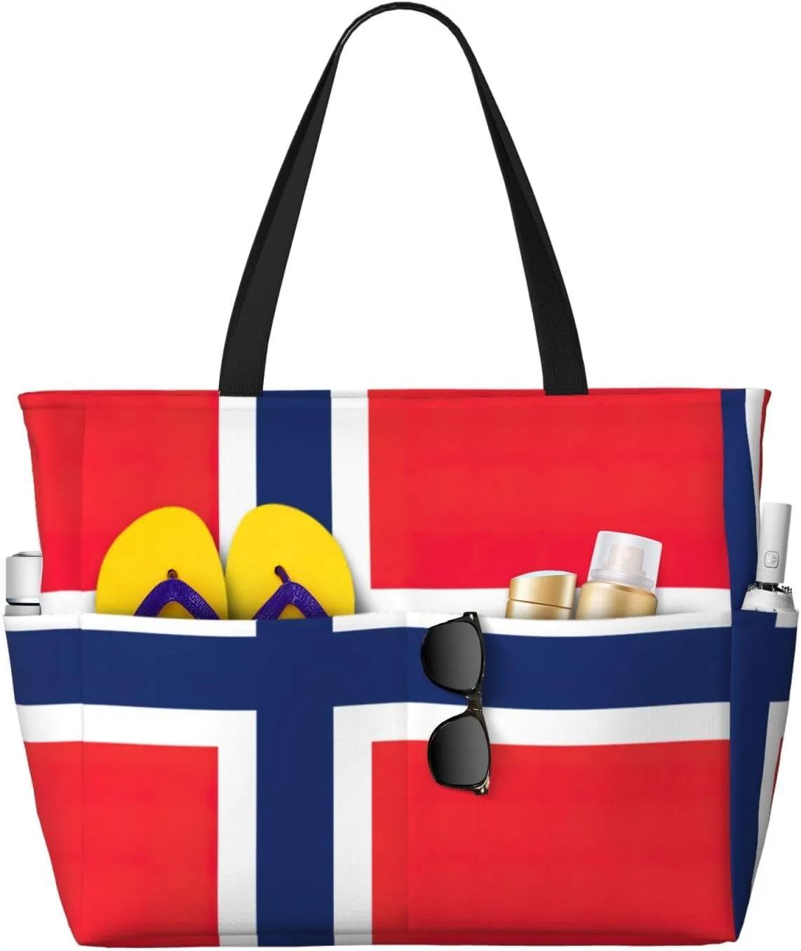 Norwegian Flag Print Large Tote Bag For Women, Travel Shoulder Bag Handle Handbag For Gym, Work, Travel