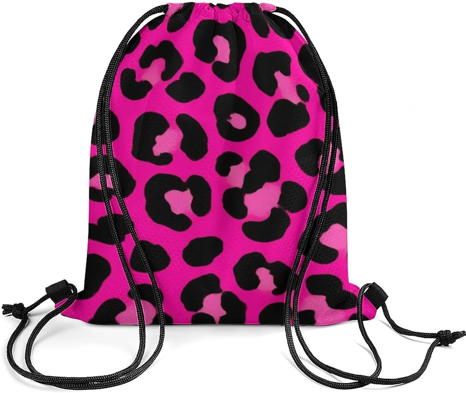 Novelty Drawstring Bag -Pink Cheetah Leopard Print, Adults Women Men Lightweight Portable Draw String Bag Backpack with Strap, Large Capacity Tote Bags