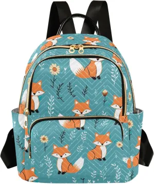 ODAWA Quilted Backpack Purse Cute Foxes Blue Womens Fashion Backpack Purse Travel Backpack with Luggage Strap