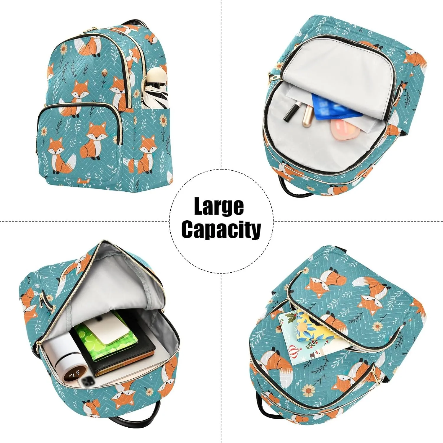 ODAWA Quilted Backpack Purse Cute Foxes Blue Womens Fashion Backpack Purse Travel Backpack with Luggage Strap