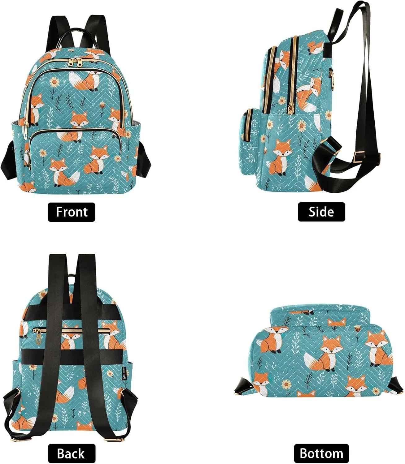 ODAWA Quilted Backpack Purse Cute Foxes Blue Womens Fashion Backpack Purse Travel Backpack with Luggage Strap