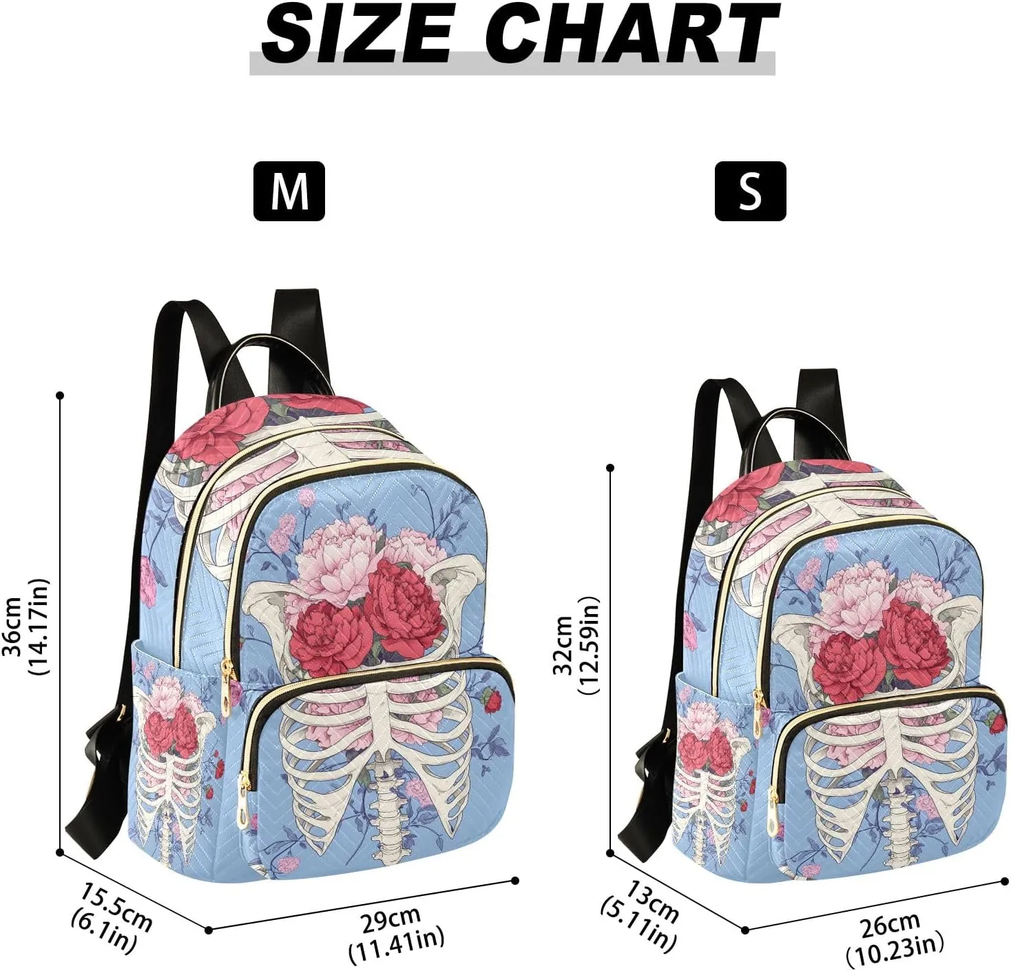 ODAWA Rib Cage with Floral Quilted Backpack Mini Backpack Purses Cute Travel Backpack