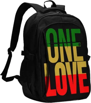 One Loves Jamaican Rasta Reggae Travel Backpack Laptop Backpacks Business Rucksack Outdoor Daypack Large Sport Bag with Luggage Strap USB Charging Port for Hiking Working